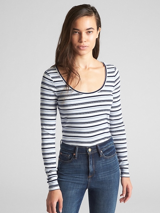 Image number 1 showing, Featherweight Ribbed Stripe Long Sleeve T-Shirt