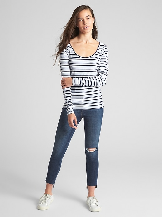 Image number 3 showing, Featherweight Ribbed Stripe Long Sleeve T-Shirt