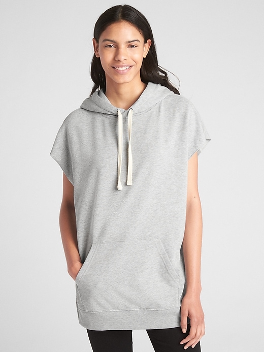 Image number 1 showing, Cut-Off Sleeve Pullover Hoodie Tunic