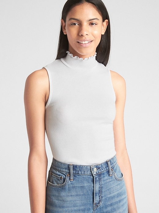 Image number 8 showing, Featherweight Ribbed Sleeveless Mockneck Top