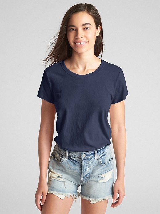 View large product image 1 of 1. Cropped Short Sleeve Crewneck T-Shirt in Natural Cotton