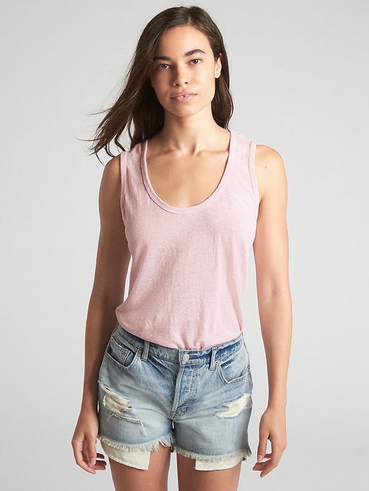 View large product image 1 of 1. U-Neck Tank Top in Linen Jersey