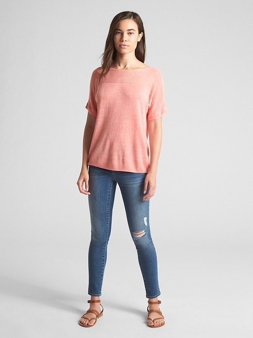 Image number 3 showing, Short Sleeve Textured Sweater in Linen-Rayon