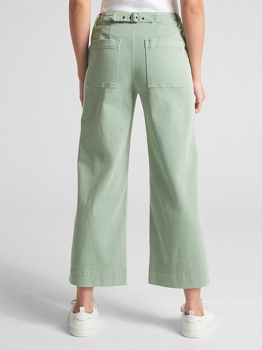 Image number 2 showing, High Rise Crop Wide-Leg Pants with Button-Fly