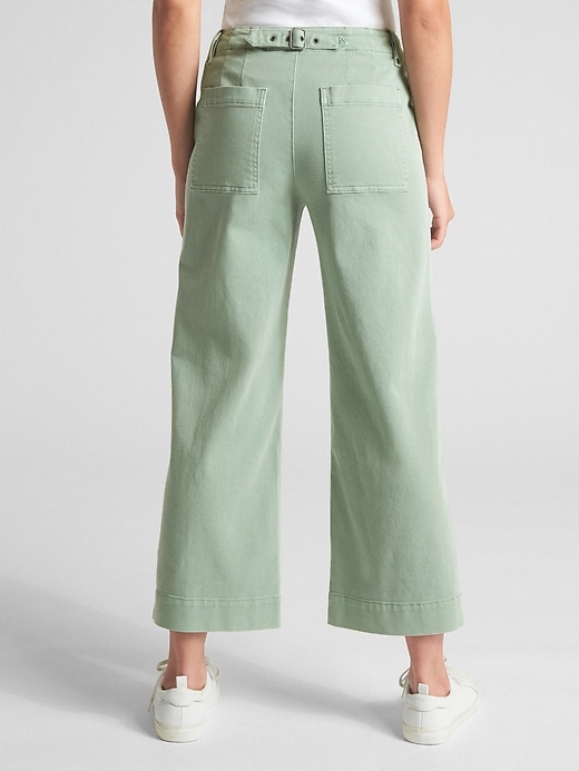 2 of 8 showing, with the color ashbury green of product High Rise Crop Wide-Leg Pants with Button-Fly