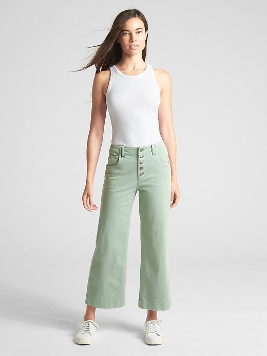 Image number 3 showing, High Rise Crop Wide-Leg Pants with Button-Fly