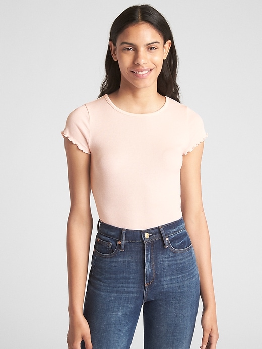 1 of 8 showing, with the color murmur pink of product Featherweight Ruffle Sleeve Ribbed T-Shirt