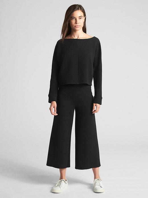 Image number 3 showing, Ottoman Ribbed Crop Wide-Leg Pants