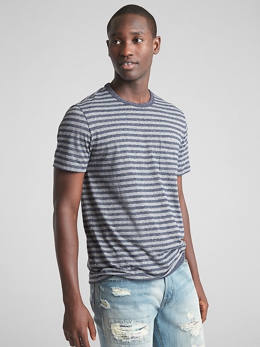 View large product image 1 of 1. Marled Stripe Pocket T-Shirt