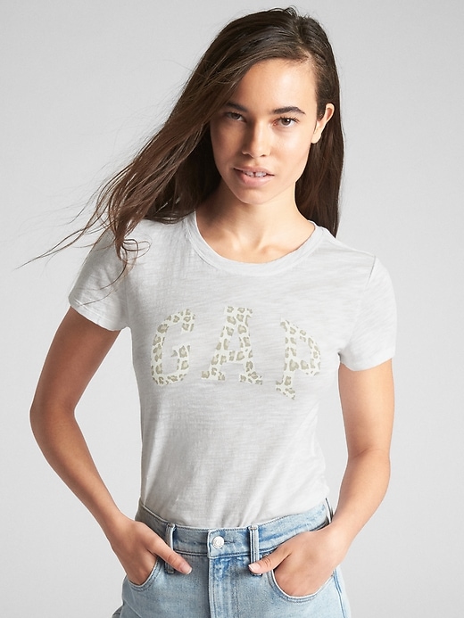 1 of 8 showing, with the color white of product Logo Leopard Print Crewneck T-Shirt