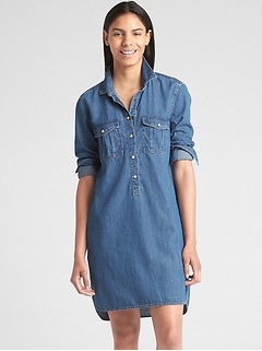 Women S Denim Clothing Gap Popover Denim Shirtdress
