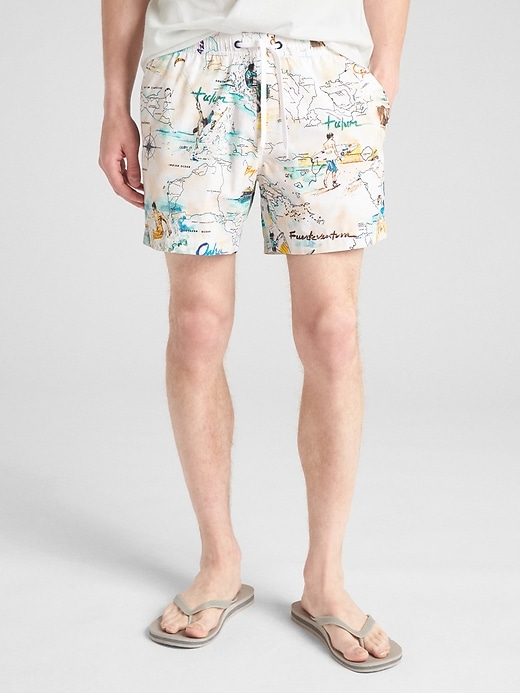 Image number 4 showing, 5" Print Swim Trunks with GapFlex