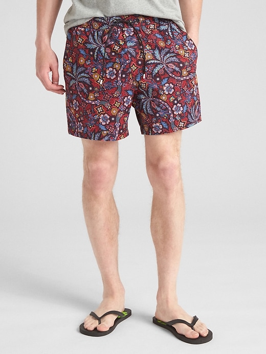 Image number 3 showing, 5" Print Swim Trunks with GapFlex
