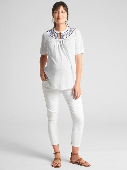 Image number 3 showing, Maternity Short Sleeve Embroidered Smock Top