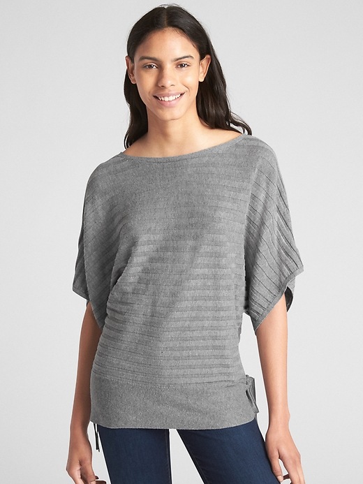 View large product image 1 of 1. Ribbed Dolman Sleeve Side-Tie Sweater