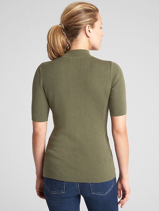 2 of 8 showing, with the color olive of product Short Sleeve Mockneck Sweater