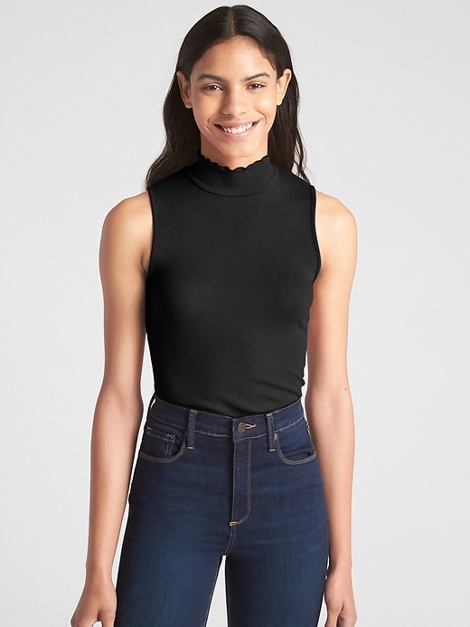 View large product image 1 of 1. Featherweight Ribbed Sleeveless Mockneck Top