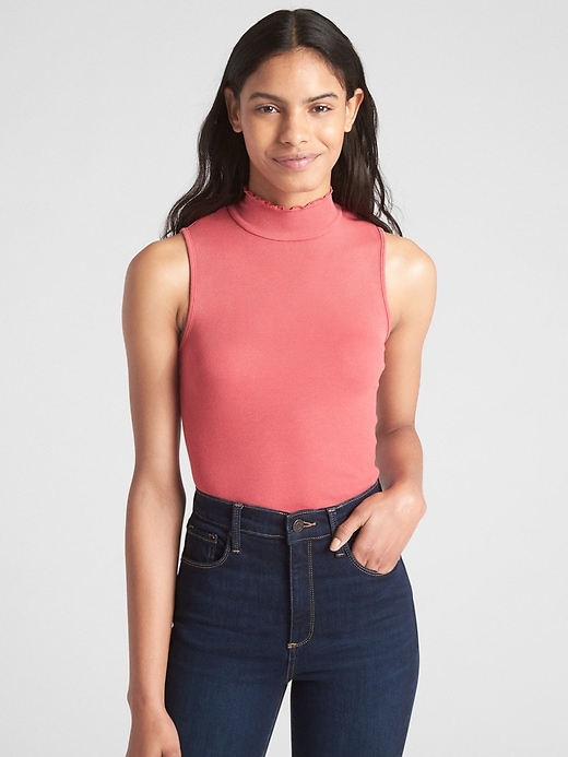 Image number 7 showing, Featherweight Ribbed Sleeveless Mockneck Top