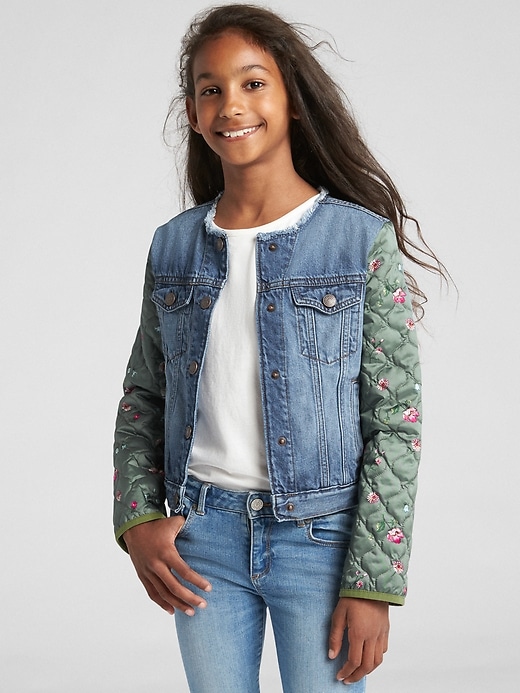 2 of 8 showing, with the color essential blue of product Gap &#124 Sarah Jessica Parker Quilted Denim Jacket