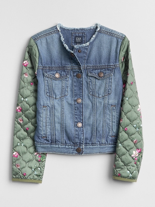 1 of 8 showing, with the color essential blue of product Gap &#124 Sarah Jessica Parker Quilted Denim Jacket