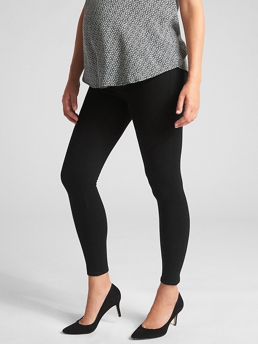 1 of 8 showing, with the color black wash of product Maternity Inset Panel Knit Favorite Ankle Jeggings