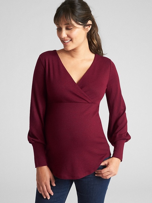 Image number 1 showing, Maternity Softspun Long Sleeve Wrap-Front Top