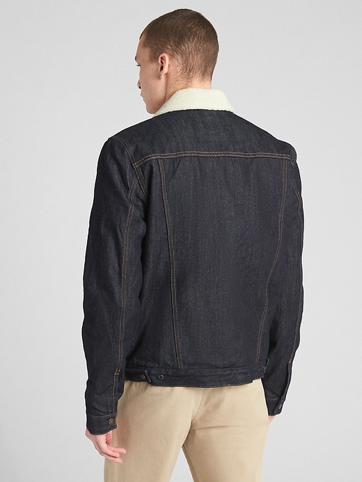 2 of 8 showing, with the color dark rinse of product Sherpa-Lined Icon Denim Jacket