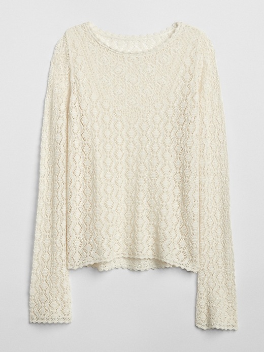 Image number 6 showing, Crochet Pullover Crewneck Sweater with Metallic Detail