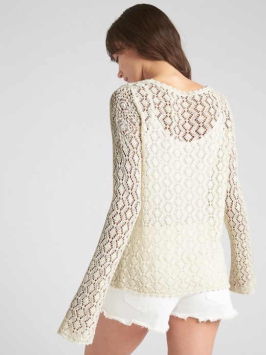 Image number 2 showing, Crochet Pullover Crewneck Sweater with Metallic Detail