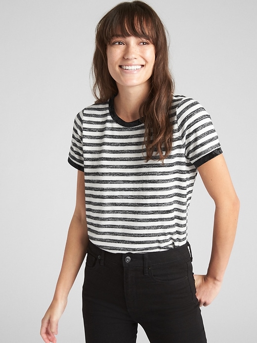 View large product image 1 of 1. Softspun Velvet-Trim Stripe Crewneck T-Shirt