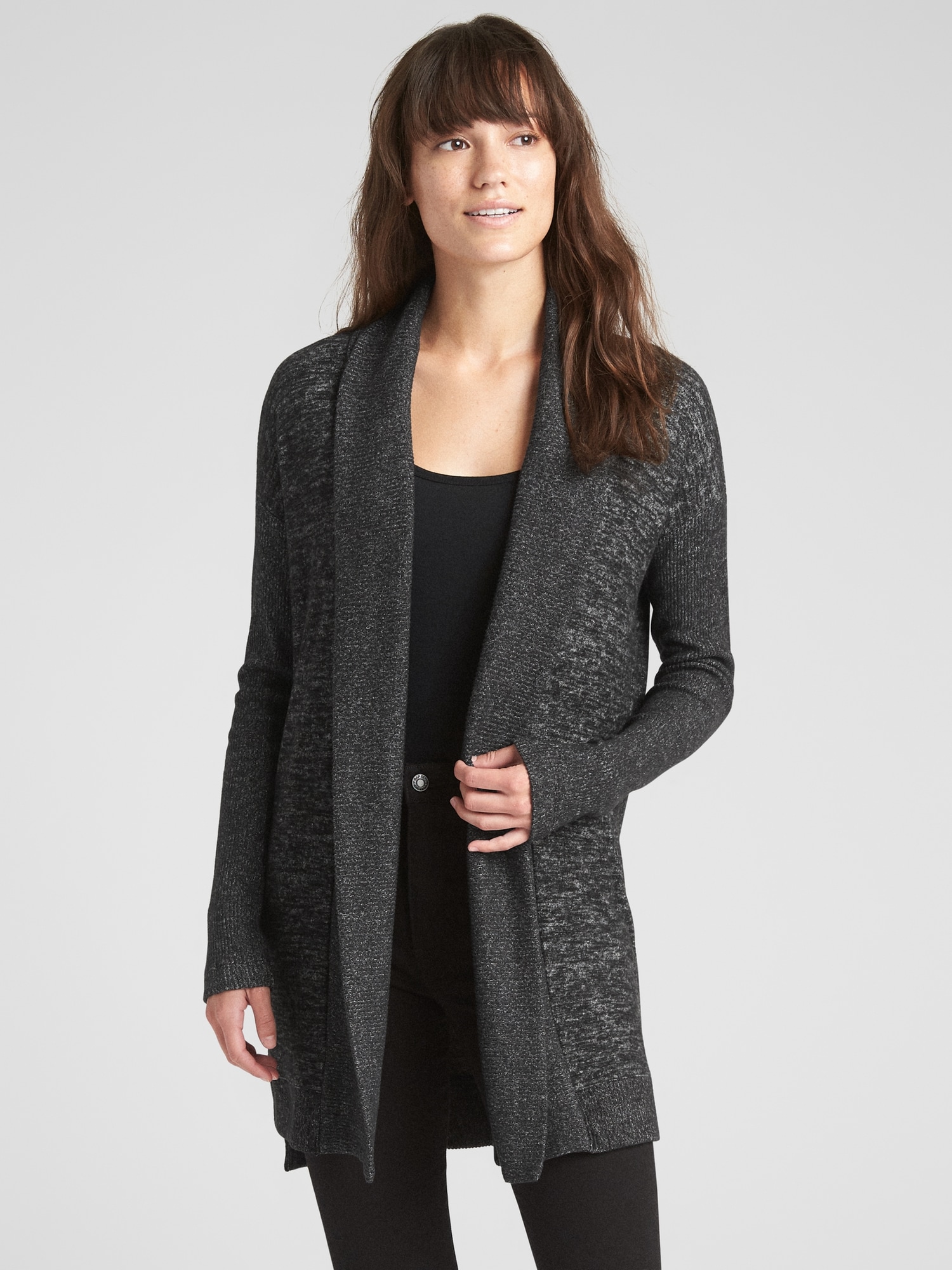 Softspun Open-Front Shawl Collar Cardigan Sweater