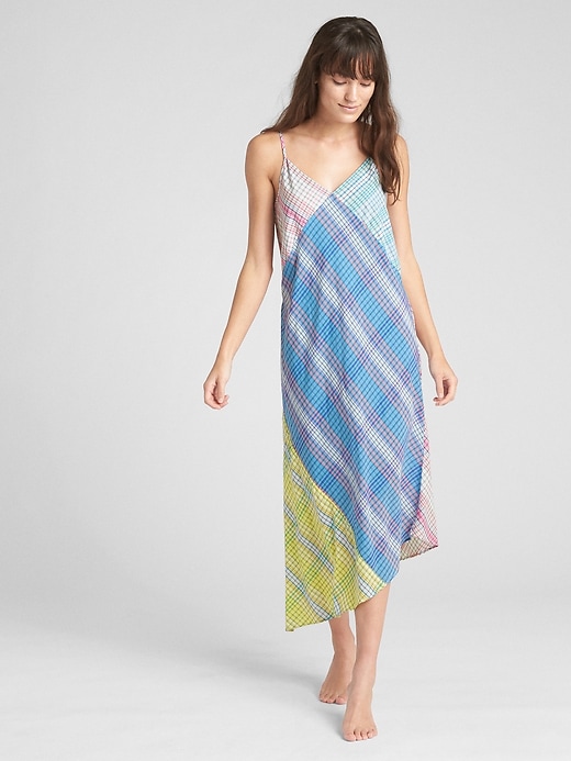 Image number 1 showing, Dreamwell Asymmetrical Mix-Plaid Cami Nightgown