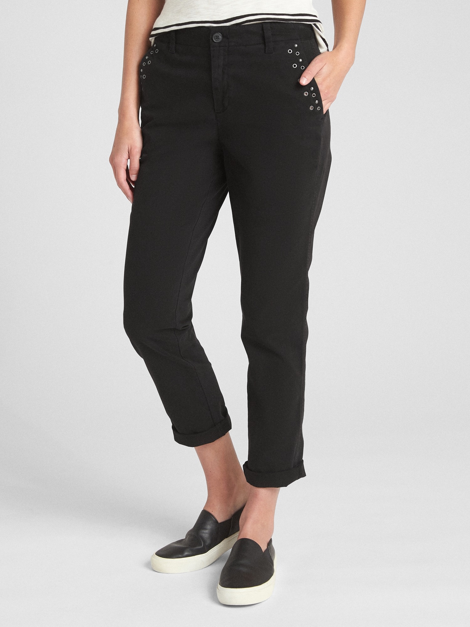 Girlfriend Chinos with Metal Stud Grommet Detail Gap