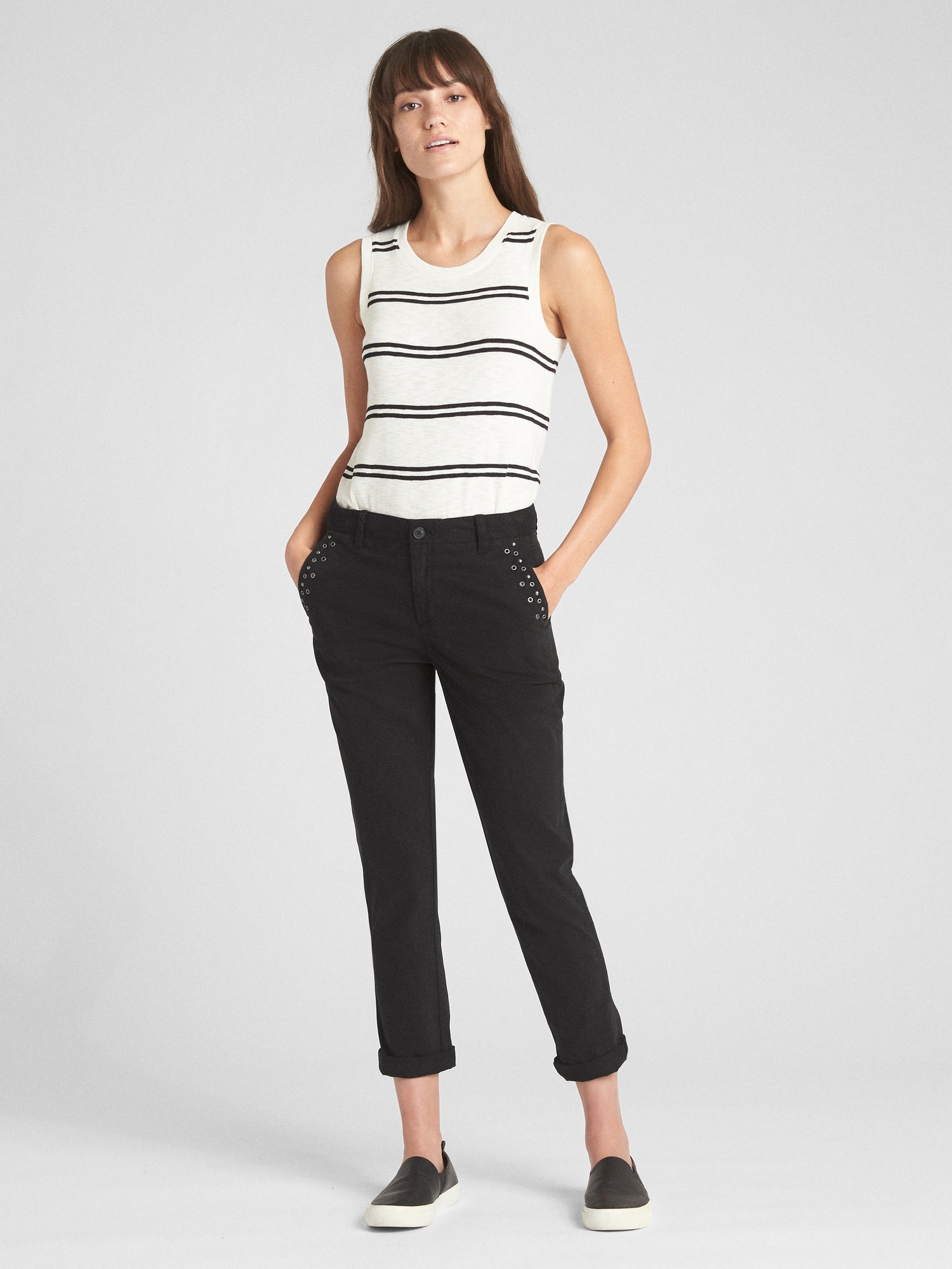 Girlfriend Chinos with Metal Stud Grommet Detail Gap