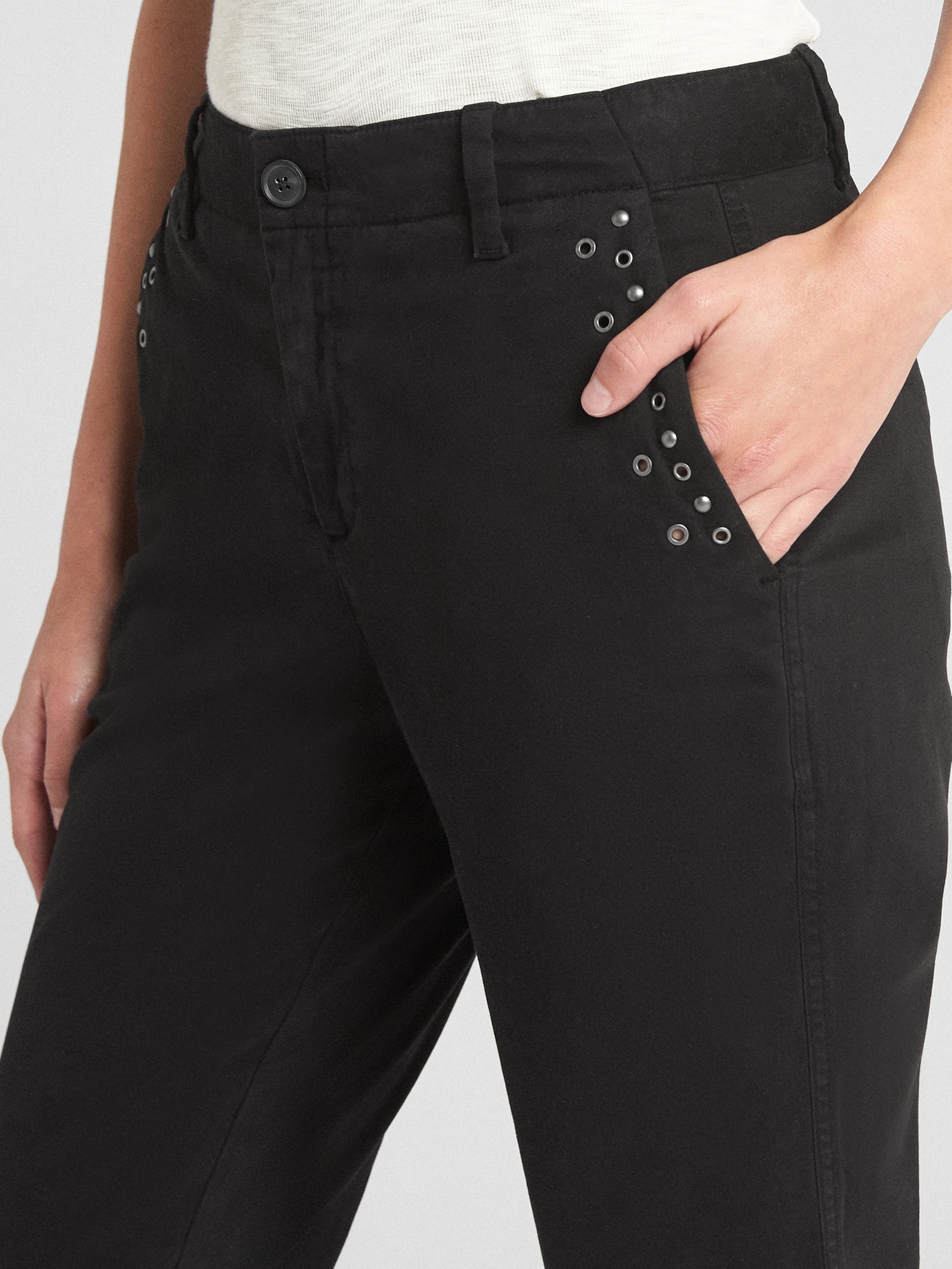 Girlfriend Chinos with Metal Stud Grommet Detail Gap
