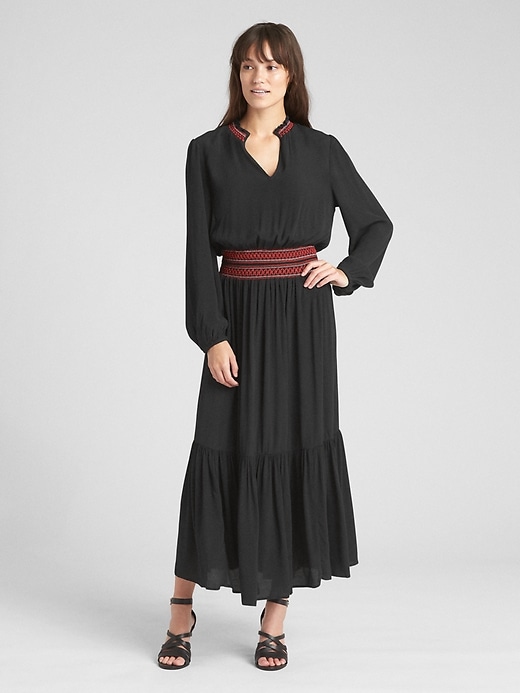 Image number 1 showing, Long Sleeve Smocked Maxi Dress