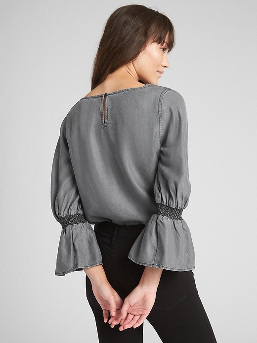 Image number 2 showing, Smocked Trumpet Sleeve Blouse in TENCEL&#153