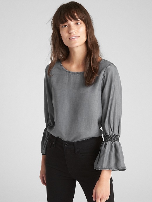 Image number 1 showing, Smocked Trumpet Sleeve Blouse in TENCEL&#153