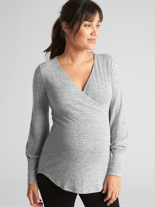 Image number 4 showing, Maternity Softspun Long Sleeve Wrap-Front Top