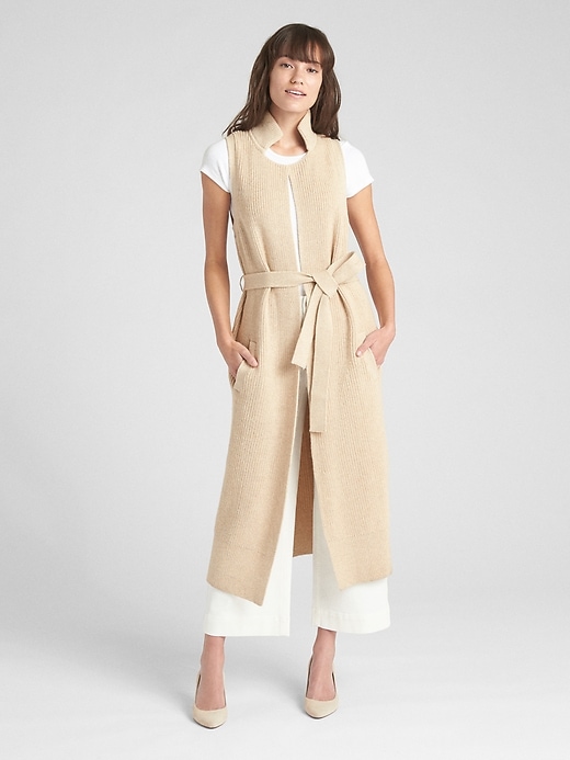 1 of 8 showing, with the color oatmeal heather of product Sleeveless Duster Cardigan Sweater