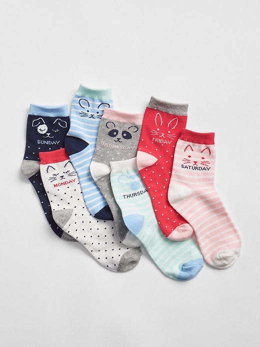 View large product image 1 of 1. Kids Critter Days-Of-The-Week Crew Socks (7-Pack)