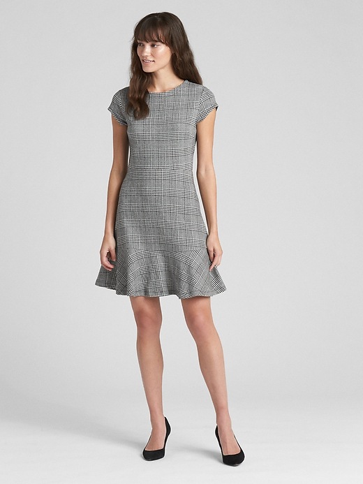 Plaid Fit and Flare Peplum Dress in Ponte | Gap