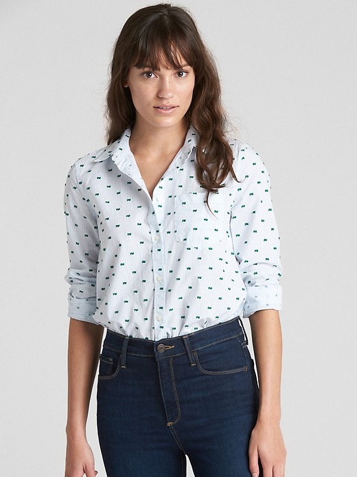 View large product image 1 of 1. Fitted Boyfriend Stripe Shirt in Clip Dot