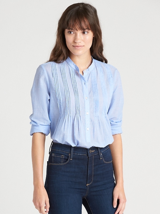Image number 1 showing, Popover Pintuck Shirt in End-on-End Cotton