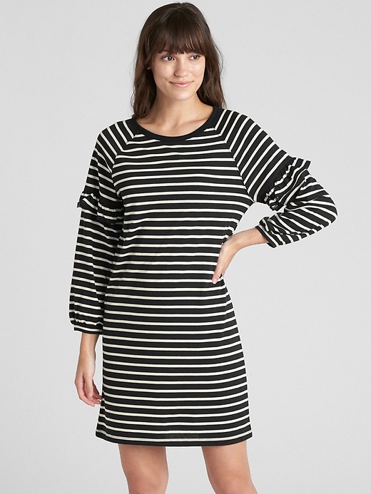 Image number 1 showing, Ruffle Balloon Sleeve Stripe Dress