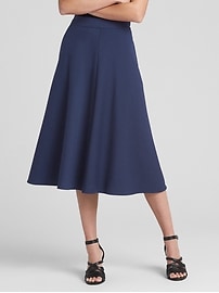 LADIES PONTE TOP STITCH PANELED A-LINE MIDI SKIRT main image 1