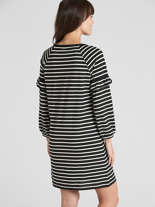 2 of 8 showing, with the color black stripe of product Ruffle Balloon Sleeve Stripe Dress