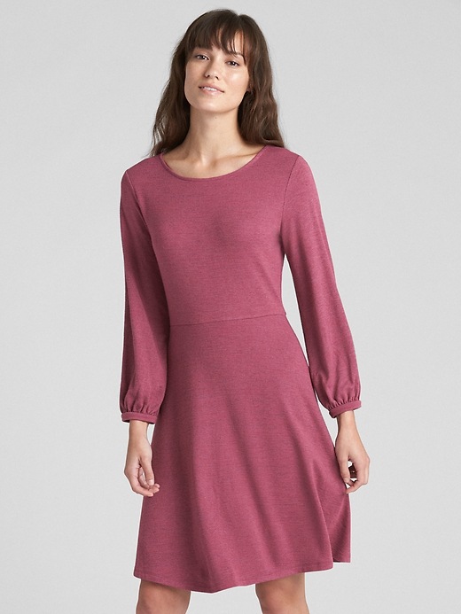 1 of 8 showing, with the color berry of product Softspun Long Sleeve Fit and Flare Dress