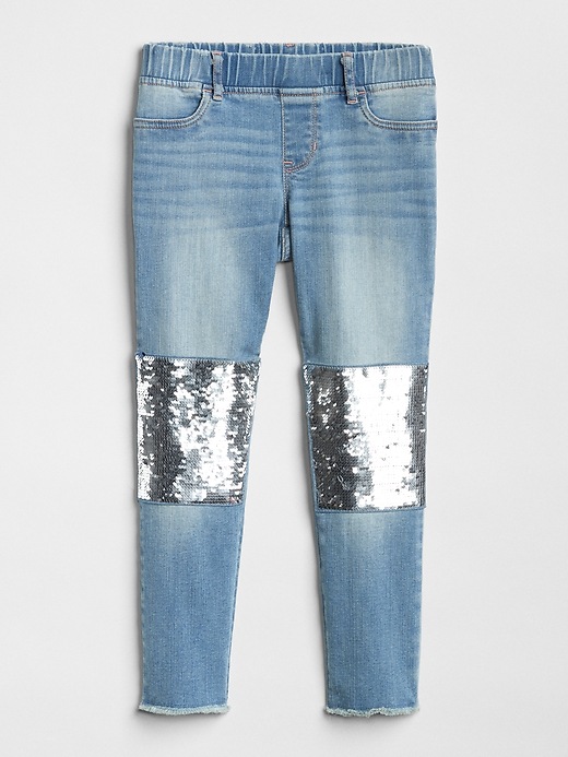 1 of 8 showing, with the color light indigo of product Kids Flippy Sequin Jeggings with Stretch