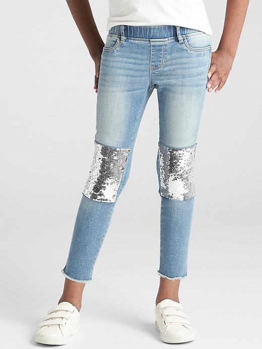 2 of 8 showing, with the color light indigo of product Kids Flippy Sequin Jeggings with Stretch